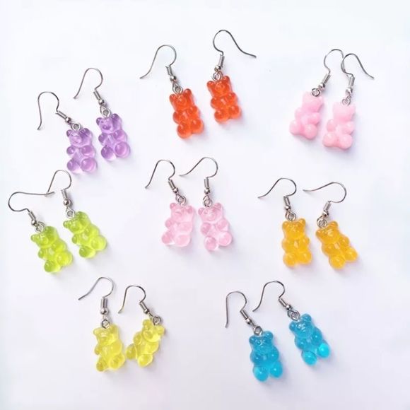 Earrings Gummy Bear Candy Colorful Translucent Resin - Picture 7 of 16